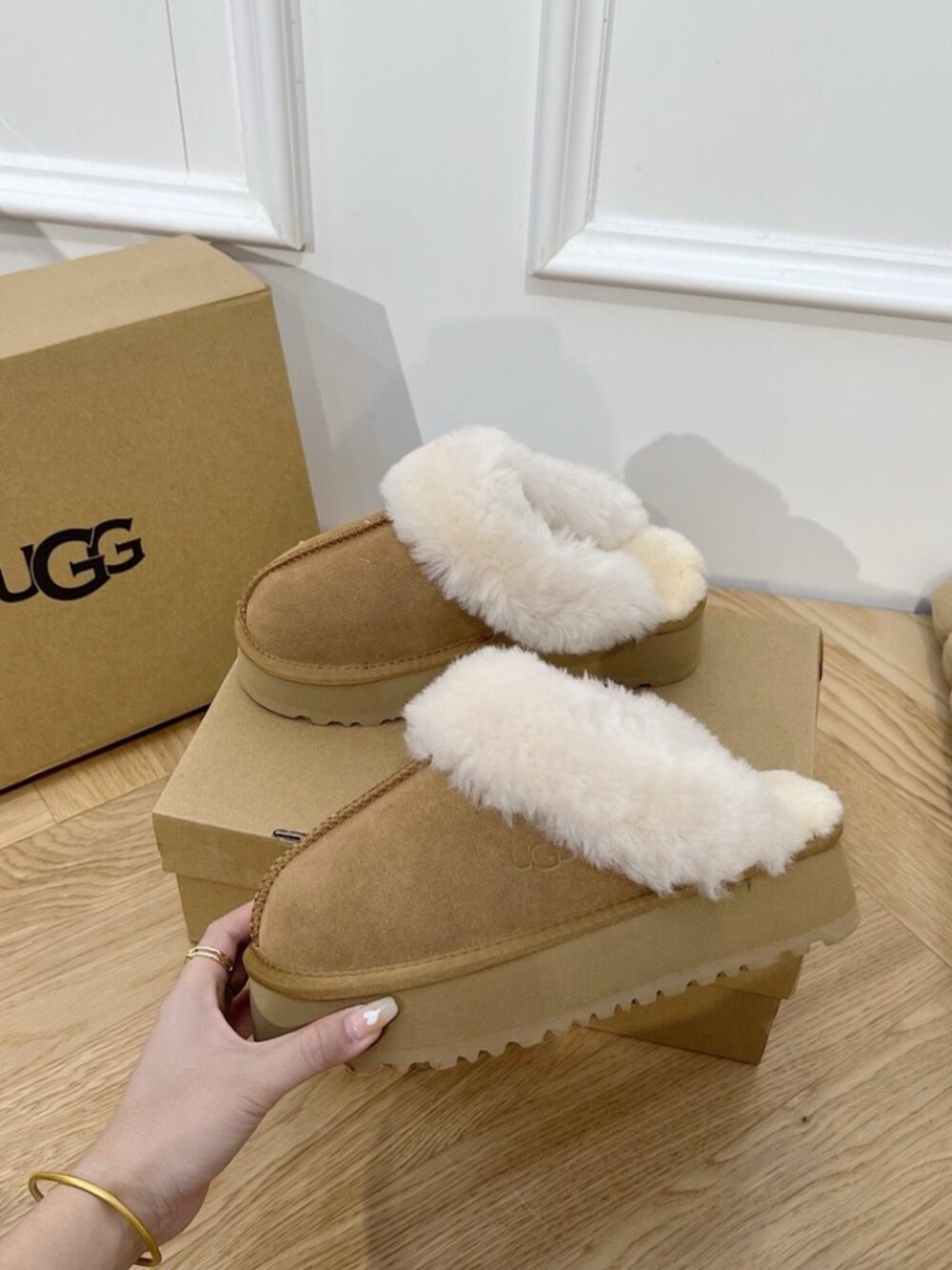 UGG Camel Plush Platform Mule Slippers - Picture 3 of 9